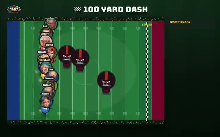Draft Randomizer 100 Yard Dash mode lining managers up to sprint for the first pick